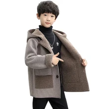 

4-14T Boy Woolen Coat Children's Jacket 2022 New Fashion Hooded Slim Thick Spring Autumn Outerwear For Child High Quality