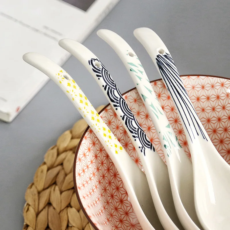 

Japanese-style Ceramics Spoon Kitchen Cooking Utensil Tool Soup Spoon Catering For Household Kitchen Tableware Long Handle Spoon