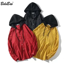 Бренд BOLUBAO, мужская повседневная рубашка с капюшоном, весна-осень, новинка, Мужская модная приталенная рубашка с отворотом, полосатые рубашки с длинным рукавом для мужчин