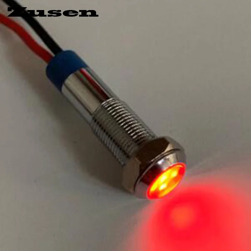 Красный Zusen 6 мм 220v Светодиодная металлическая сигнальная лампочка Водонепроницаемая сигнальная лампа(ZS06-D/220 V/N - Цвет: Красный
