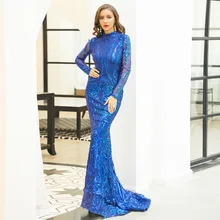 Новое сексуальное винтажное великолепное женское платье в европейском и американском стиле, с длинными рукавами, с высоким воротником, Элегантные Блестки, вечернее платье