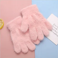 New plush knitted gloves for fall/Winter 2021 For men and women Solid fleece and thick children's gloves