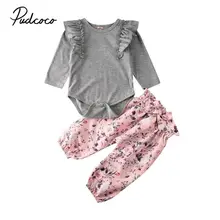 Новорожденный Комплект одежды для девочек Дети для маленьких девочек с рюшами; комбинезон; топы, штаны на зиму, комплект из 2 предметов, костюм, детская одежда