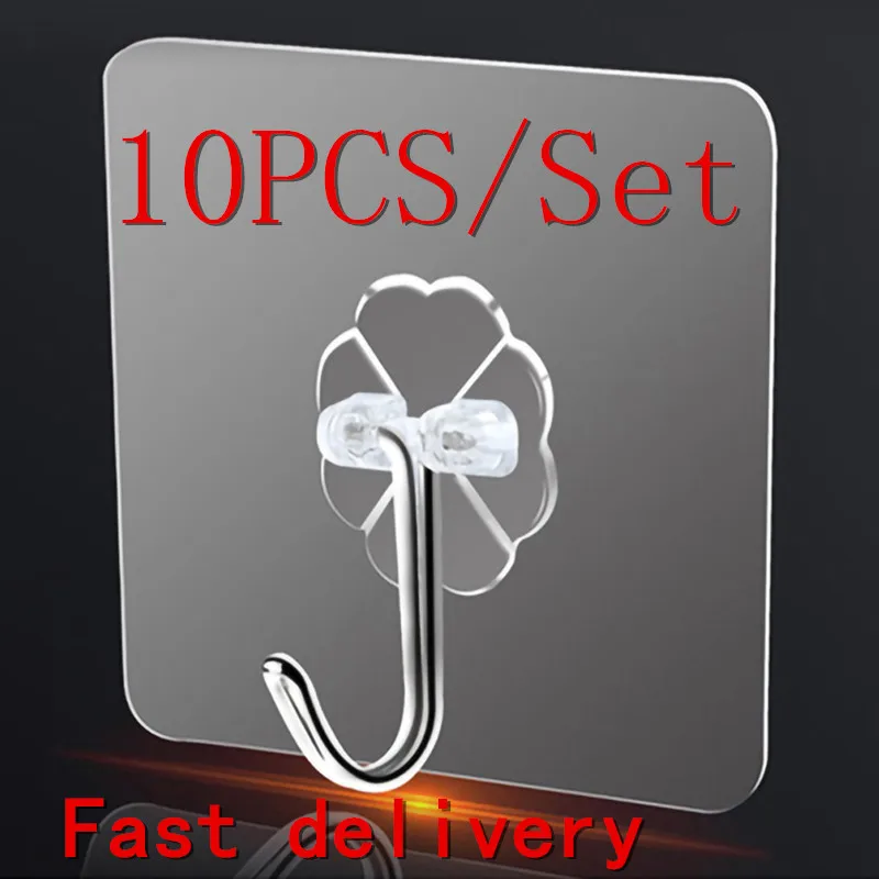 

10Pcs Transparent Wall Hooks Waterproof Oilproof Self Adhesive Hooks for home Kitchen and Bathroom strong suction hooks