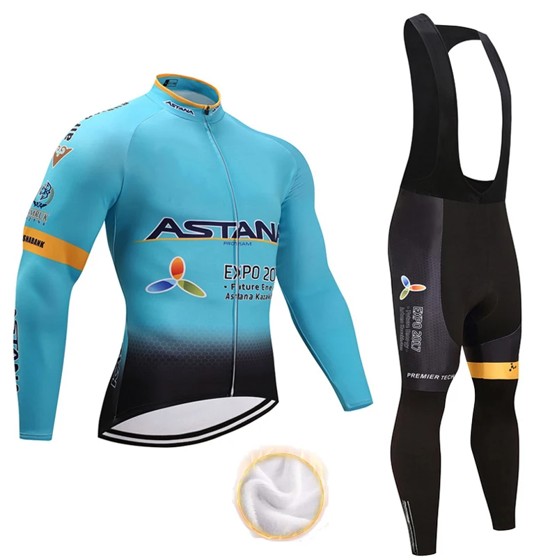 Зима 2020 теплая флисовая Мужская и женская велосипедная футболка Astana Ropa Ciclismo