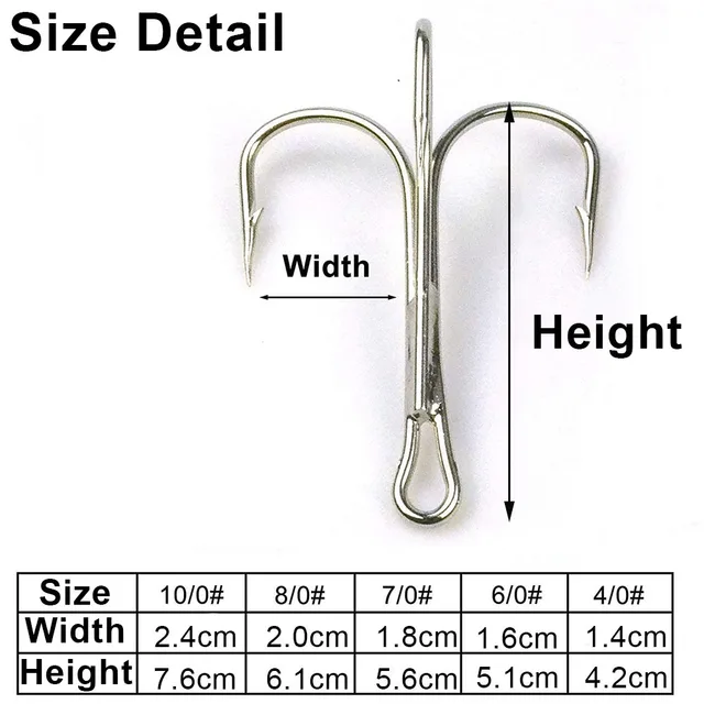 Generic 50pcs Big Treble Fishing Hooks High Carbon Steel Shark Tuna Jig  Triple Anchor Fishhooks Saltwater Barbed Hook Strong 4/0-10/0