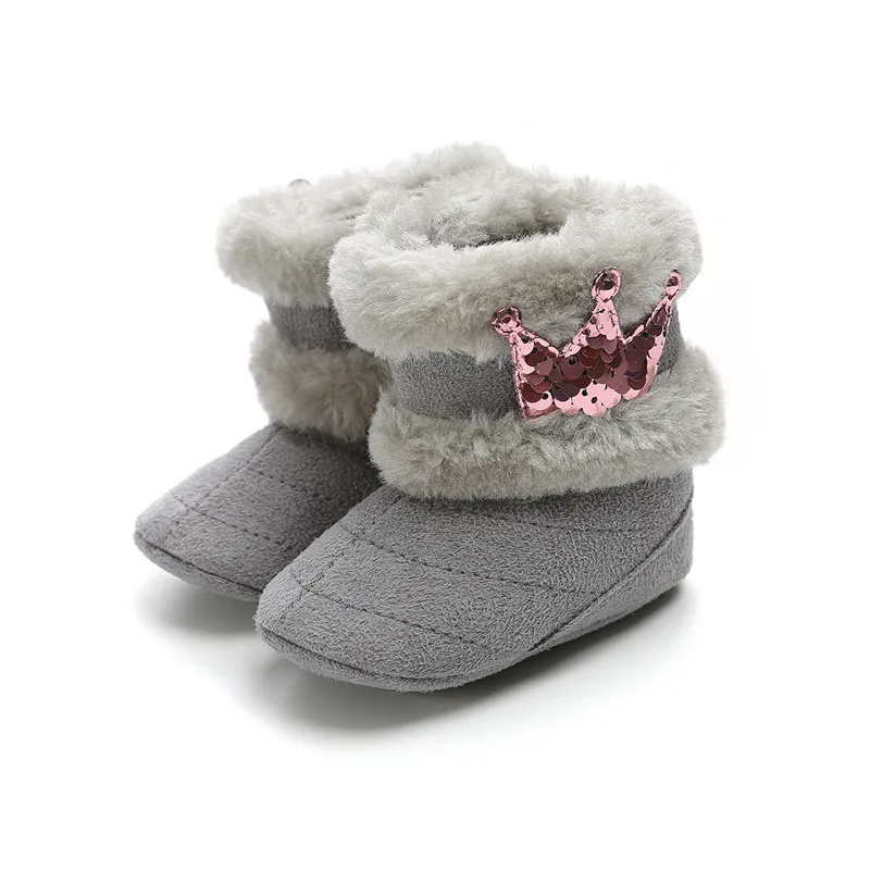 TOPATY Newborn Infant Baby Girl Winter Warm Crown Fur Mid-Calf Length Slip-On Furry Boots 0-18M New Zapatos De Bebe Snow Booties