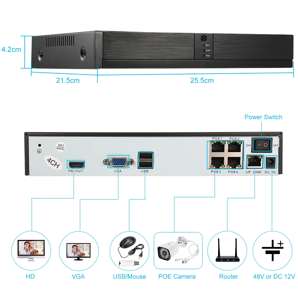 4CH Channel Full HD 1080P POE NVR Network Video Recorder Support Android/iOS APP control for CCTV Security Surveillance System