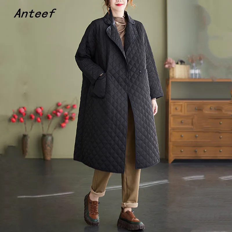 

Anteef Autumn Winter Cotton Padded oversized vintage Loose long Casual Jackets for Women Coats 2023 clothes woman jacket coat