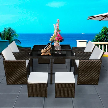 

FAMILY RATTAN GARDEN FURNITURE CUBE SET CHAIRS TABLE OUTDOOR PATIO WITH CUSHION FAST DELIVERY