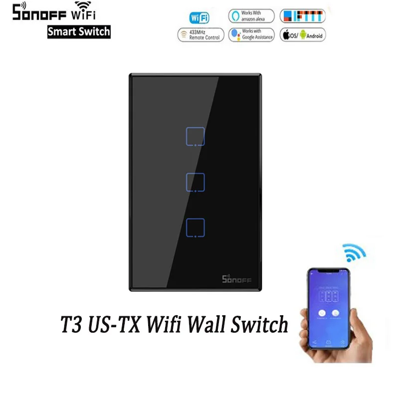 Интеллектуальный выключатель света SONOFF T3US 120 Размеры 1/2/3 TX 433 МГц RF удаленным управлением переключатель Wi-Fi с границы работает с Alexa Google Home