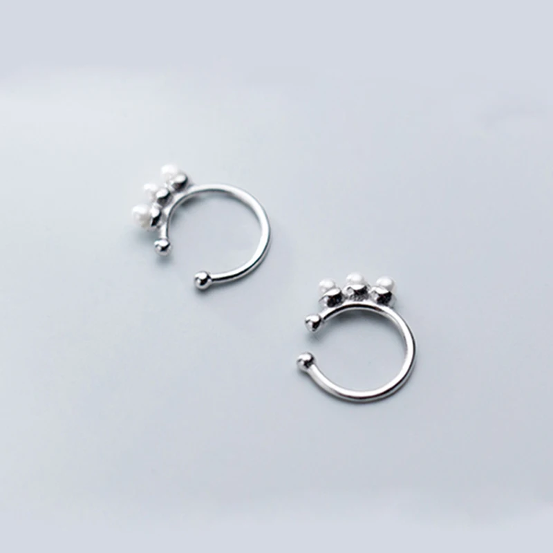 Серьги-Клипсы из стерлингового серебра S925 пробы с белым жемчугом, женские серьги-клипсы, серьги-клипсы без кусков, серебро/золото - Окраска металла: Silver clip earring