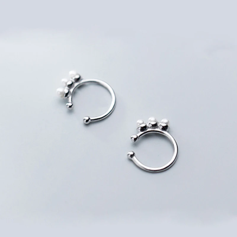 Silver clip earring Серьги-Клипсы из стерлингового серебра S925 пробы с белым жемчугом, женские серьги-клипсы, серьги-клипсы без кусков, серебро/золото - Окраска металла: Silver clip earring