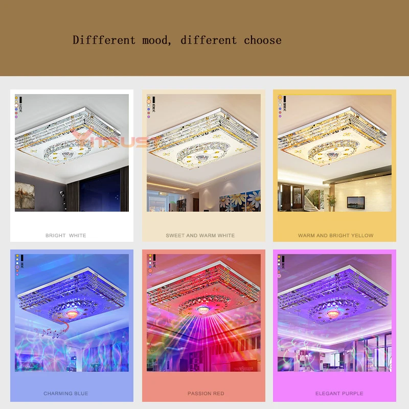 Mordern LED Crystal Ceiling Light Lamps RGB Dimmable 220V APP Bluetooth& Music Speaker Colorful Bedroom Living room Smart Lamp