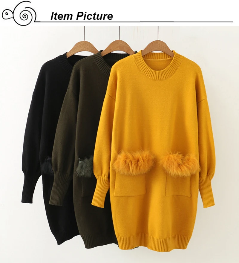 Women Knitted Long Sweater Solid Black Yellow Female Pullover High Quality Femme Sweaters