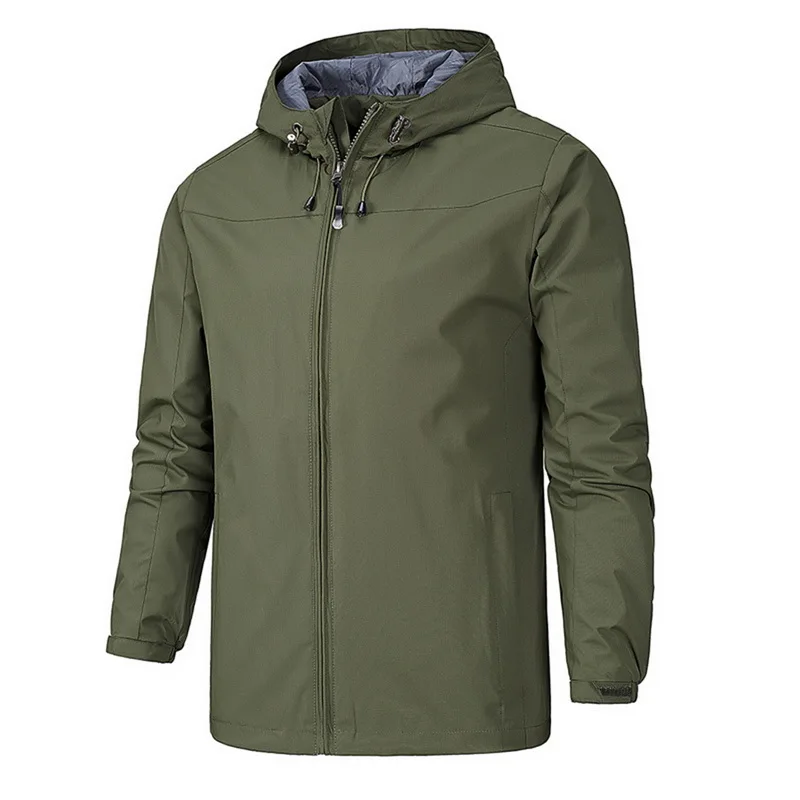Водонепроницаемая Мужская ветрозащитная теплая Однотонная легкая куртка на молнии с капюшоном, модная мужская Верхняя спортивная одежда, зимняя куртка - Цвет: army green