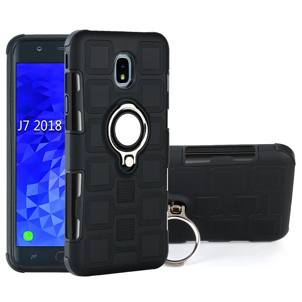 Роскошный чехол для samsung Galaxy J7 J8 J3 J2 J4 J6 Prime A7 A9 A8 плюс A3 A5 A7 J5 J7 Pro армированный Жесткий Чехол-подставка с кольцом - Цвет: Case-Black
