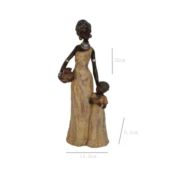 

African Mother and Son Statue Resin Handicraft Imitated Wood Resin Craft Sculpture for Home Decoration Accessories