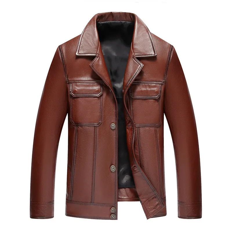2020 New Arrival Men Genuine Leather Jacket Fashion Lapel Collar Cow Business Slim Fit Male Outwear Plus Size | Мужская одежда