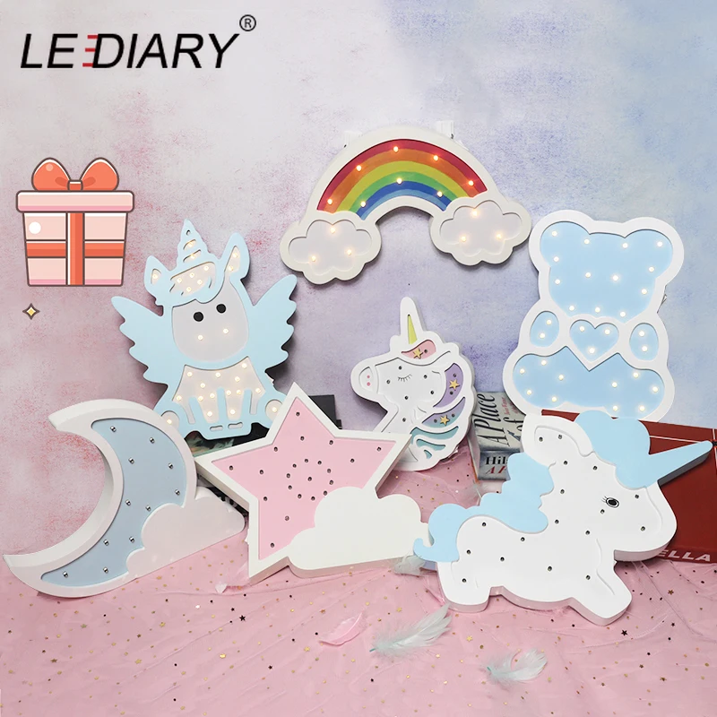  LEDIARY Animal Wooden Unicorn Night Lights Owl Dinosaur Bear Cat Elephant Room Decor Night Desk Tab - 33027443195