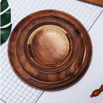 

2019 INS Solid Color Snack Container Plate Semi-hand Polished Round Tableware Plate Fruit Small Wooden Art Retro