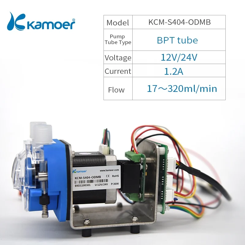 Kamoer KCM-ODM 12 V/24 V Мини Насадка На шланговый насос с трубкой Небольшой Поток шагового двигателя(13,5~ 320 мл/мин., 4/8 роторов - Напряжение: KCM-S404-ODMB