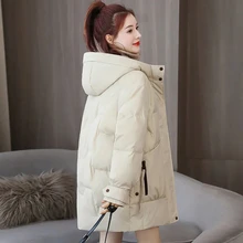 

2021 New Women's Parkas Hooded Overcoat Casual Long Coat Cotton Padded Parka Warm Female Jackets Outwear Plus Size Winter Jacket