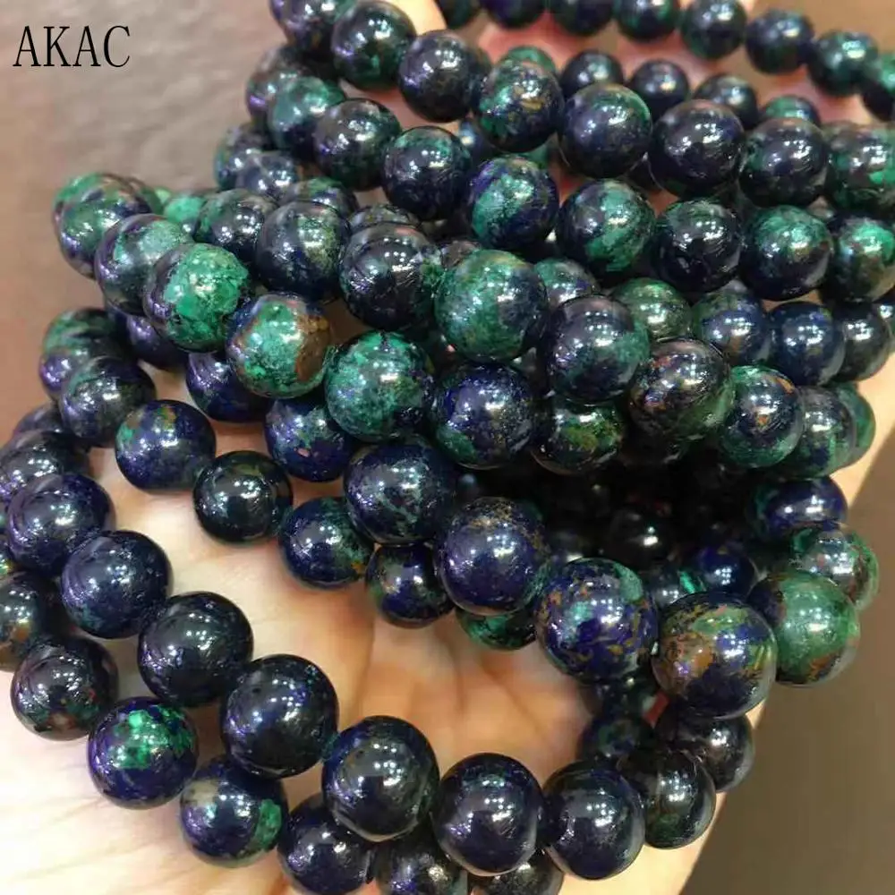 AKAC approx8-9mm натуральный ААА + Азурит гладкий Круглый браслет бусины драгоценный