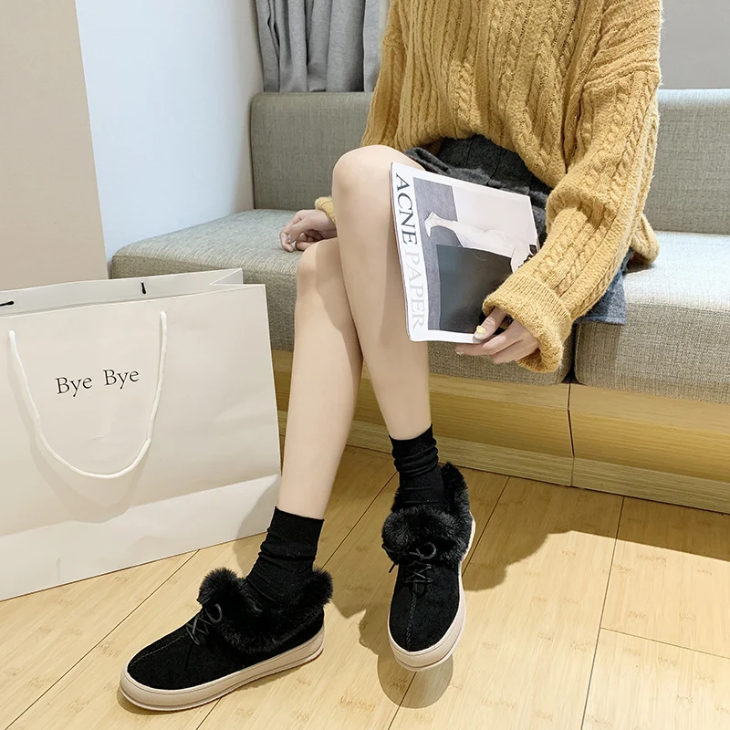 Women's Rubber Boots Shoes Australia Flat Heel Lace Up Bootee Woman Round Toe Booties Ladies Low Heels booties Rain Snow