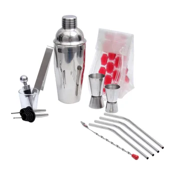 

1 Set of 14pcs 550ml Cocktail Shaker Set Stainless Steel Barware Shaker Ice Pack for Pub Bar