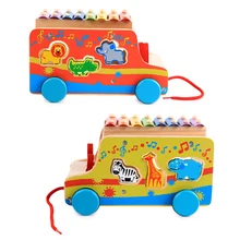 Мультяшный деревянный ксилофон, музыкальный инструмент, игрушка в форме животного, пара, тащить автомобиль, стук, пианино, головоломка, музыкальный инструмент, игрушка, подарок для ребенка