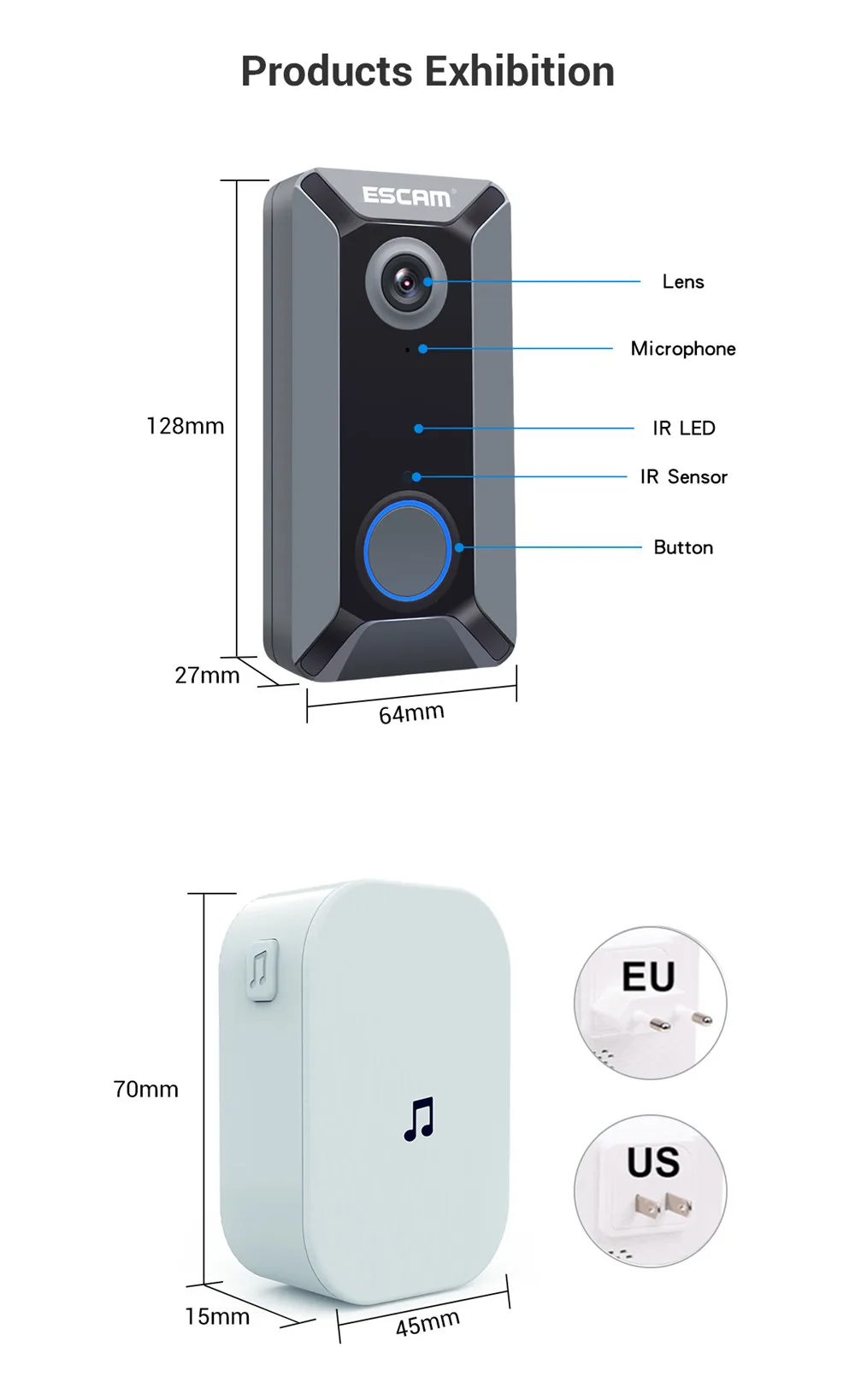 ESCAM V6 720p беспроводной wifi-звонок домофон видео домофон