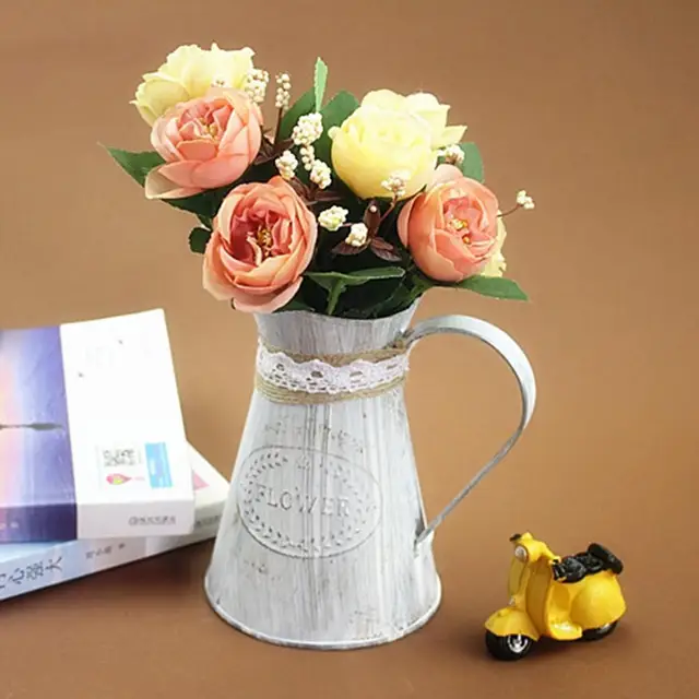 Vintage Ón Vödör Divatos Vasvirág Váza Retro Fém Kancsók Otthoni Irodai Party Fesztivál Dekoráció Kovácsolt Ország Stílus - Image 3