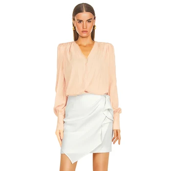 

ADYCE 2020 Summer Women's Suit V-Neck Long Sleeve + White High Waist Cascading Ruffle Short Sexy A-line Skirt Female Two Pieces