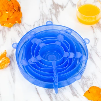 

6 Pcs Silicone Stretch Lids Keeping Fresh Seal Reusable Bowl Pot Lid Cover Pan Cooking Kitchen Accessories