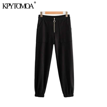 

Vintage Stylish Office Wear Black High Waist Pants Women 2020 Fashion Zipper Fly Pockets Female Ankle Trousers Pantalones Mujer