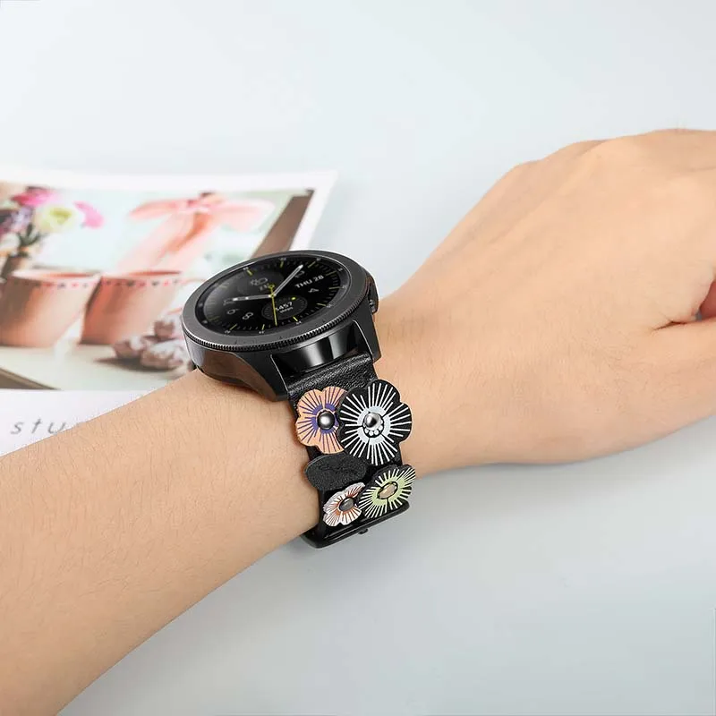 Цветок из натуральной кожи ремешок 20 мм для samsung Galaxy Watch 42 мм/Активный 2 40 мм 44 мм/gear Sport/S2 классический ремешок для часов Ремешок