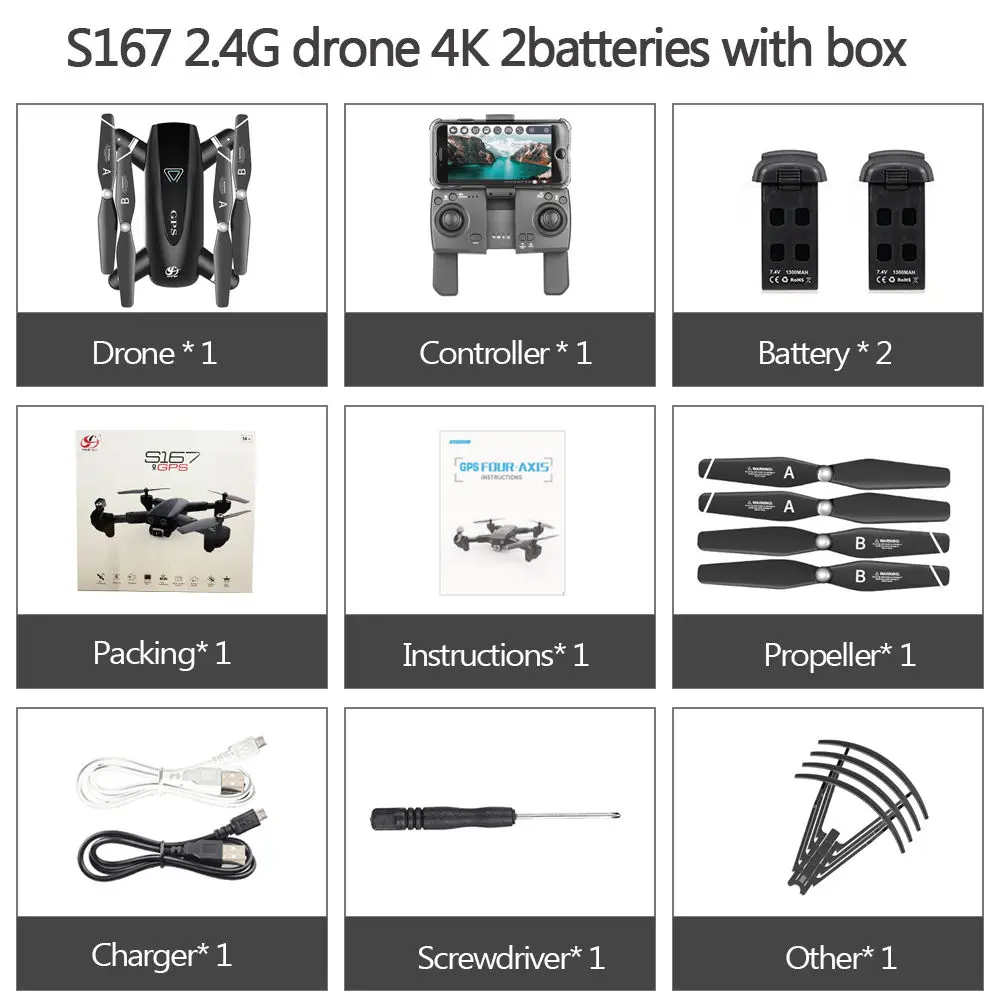 CSJ 5G Wi-Fi FPV gps Дрон с камерой 4K HD Way-point летающие жесты Фото Видео авто возврат домой S167 RC Квадрокоптер RC игрушки - Цвет: 2.4G 4K 2B With Box