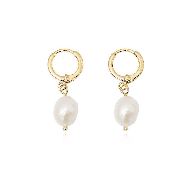 European and American Popular Baroque Minimalism Round Ear Hoop Irregular Pearl Drop Earrings Women's INS Jewelry Accessories