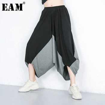 

[EAM] High Elastic Waist Black Big Size Gray Harem Trousers New Loose Fit Pants Women Fashion Tide Spring Summer 2020 1W503