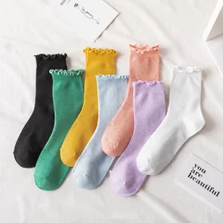 Women's Socks Cotton Blend Female Girls Casual Mid-tube Soft Edge Curl Hot Sock Autumn Winter Clothing Accessories Color Solid