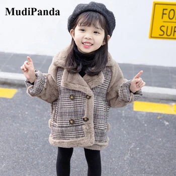 

MudiPanda Winter Baby Fleece Clothes Children Fur Jackets Girls Warm Coats Windbreaker Thicken Overcoats Kids Plaid Outerwears