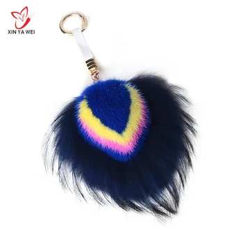 

Real Fur keychains Simple leather keychains pompom keychain Mink fur key chains for women car bag keychain colors matching
