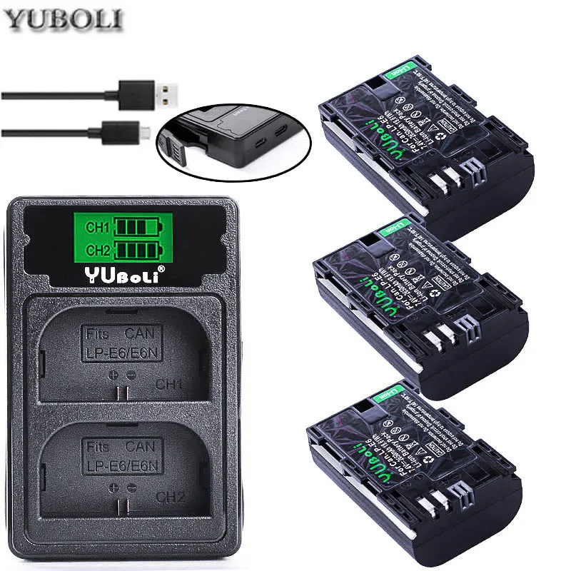Акумуляторная батарея LP-E6 LP E6 LPE6 LP E6N LP-E6N Батарея+ светодиодный двойной USB Зарядное устройство для цифровой однообъективной зеркальной камеры Canon EOS 6D 7D 5DS 5DSR 5D Mark II 5D 60D 60Da 70D 80D