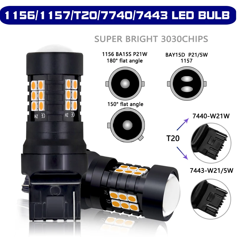 2X Lampada Di Segnalazione T20 1156 P21W Ba15S Led Py21W Bau15S Lampadine 1157 P21/5W Bay15D 7443 Wy21/5W 7440 Wy21W Canbus Ambra Luce Gialla