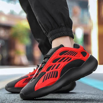 

Men's Brand Road Running Shoes Thick-soled Sneakers Non-slip Boy Walking Shoes Red White Breathable Casual Sneakers 39-45