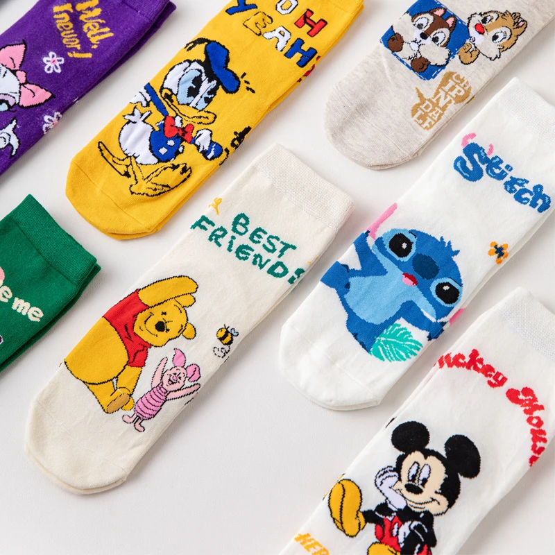3 Pairs Casual Korea Women socks Cute Kawaii long socks Cartoon Mickey Minnie Donald Winnie Cotton socks girl socks Size 35-42