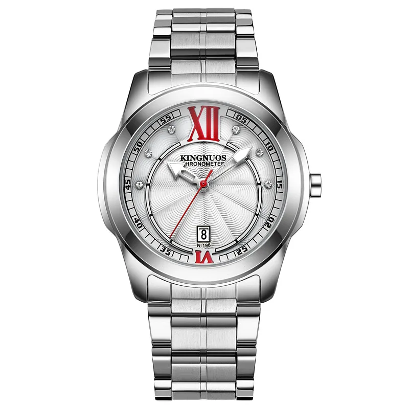 

Kingnuos Genuine Product Ultra-Thin Men Casual Steel Belt Calendar Watch Waterproof Roman Numerals Diamond Set Belt Watch