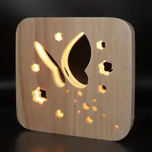 Деревянный светодиодный ночник в форме бабочки, выдолбленный USB светильник, настольный декор