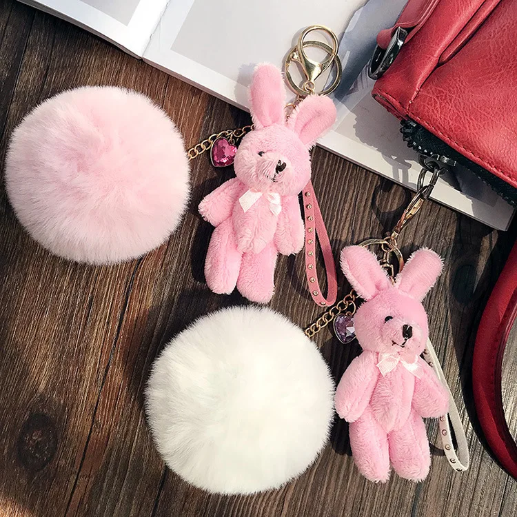 Мягкий розовый брелок с помпоном Kawaii плюшевый кролик плюшевые игрушки для детей
